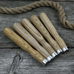 Set of 5 Ash Wood Handles for Chisels and Gouges with Aluminum Rings detail view by Sharky Forged Steel Tools