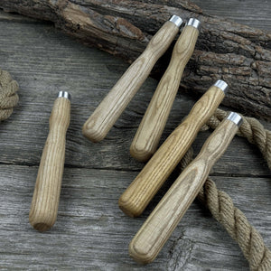 Set of 5 Ash Wood Handles for Chisels and Gouges with Aluminum Rings detail view by Sharky Forged Steel Tools