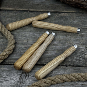 Set of 5 Ash Wood Handles for Chisels and Gouges with Aluminum Rings detail view by Sharky Forged Steel Tools