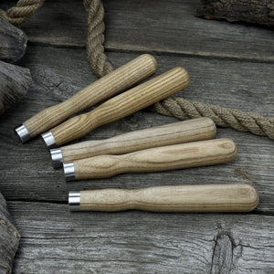 Set of 5 Ash Wood Handles for Chisels and Gouges with Aluminum Rings detail view by Sharky Forged Steel Tools