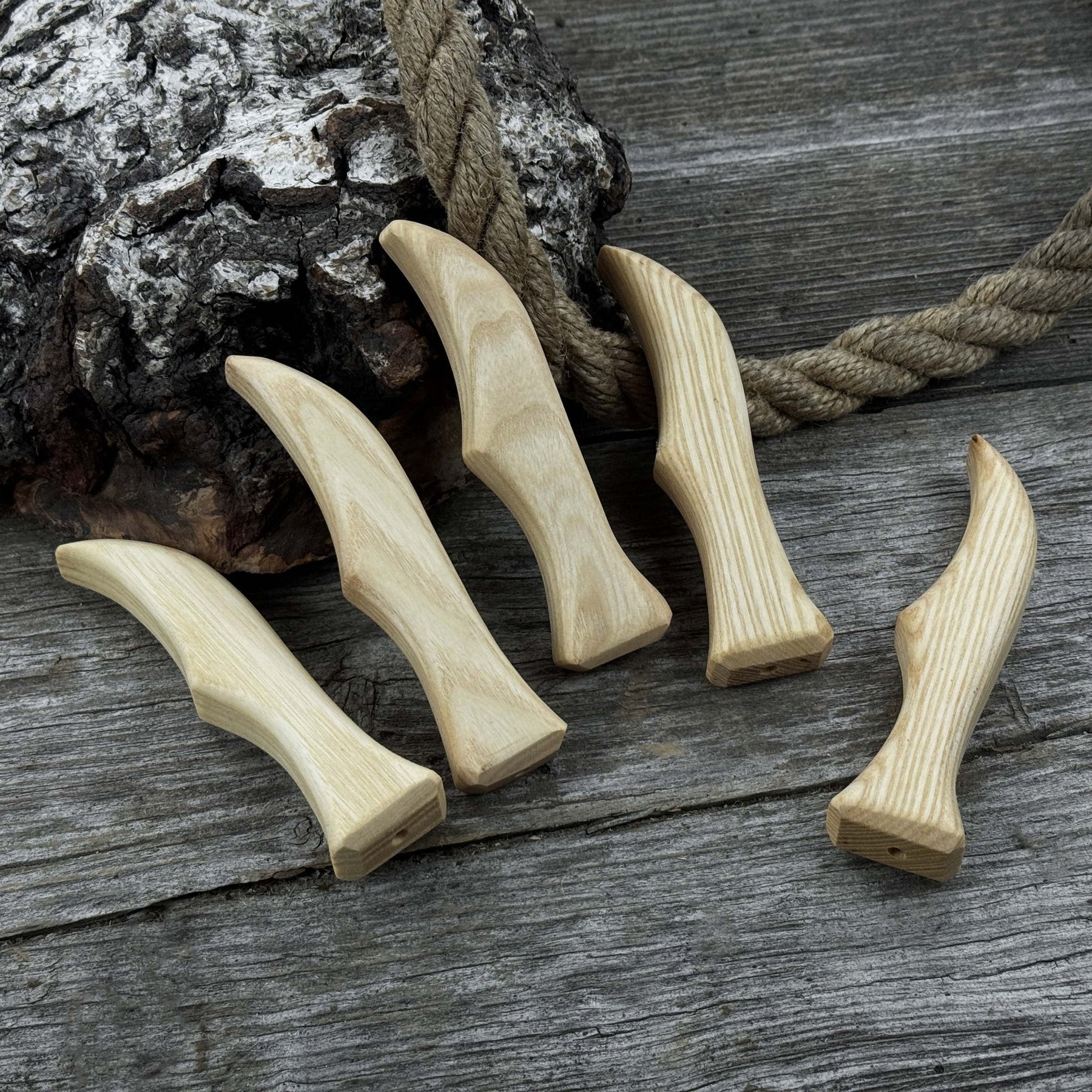 Set of 5 Ash Wood Knife Handles detail view by Sharky Forged Steel Tools