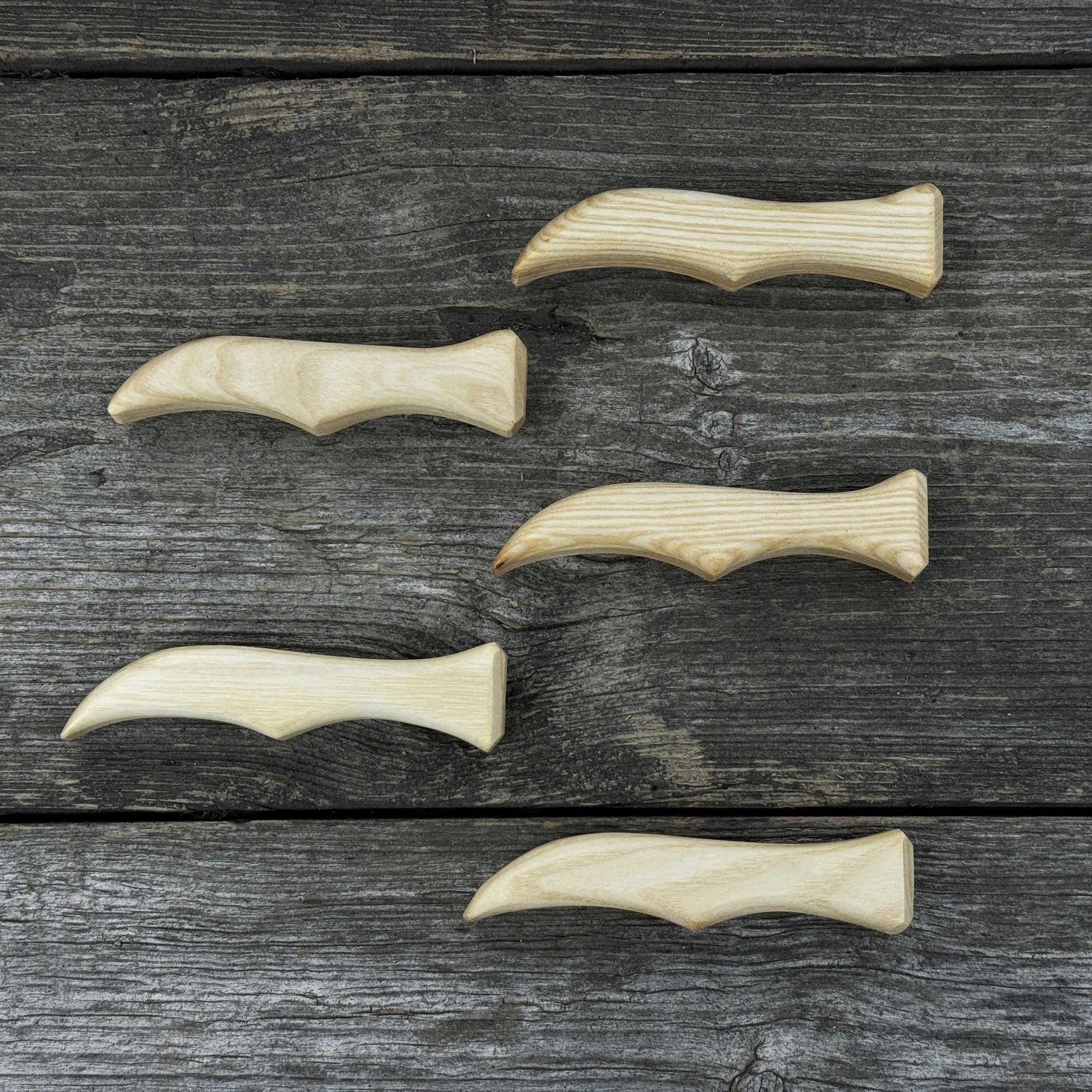 Set of 5 Ash Wood Knife Handles detail view by Sharky Forged Steel Tools