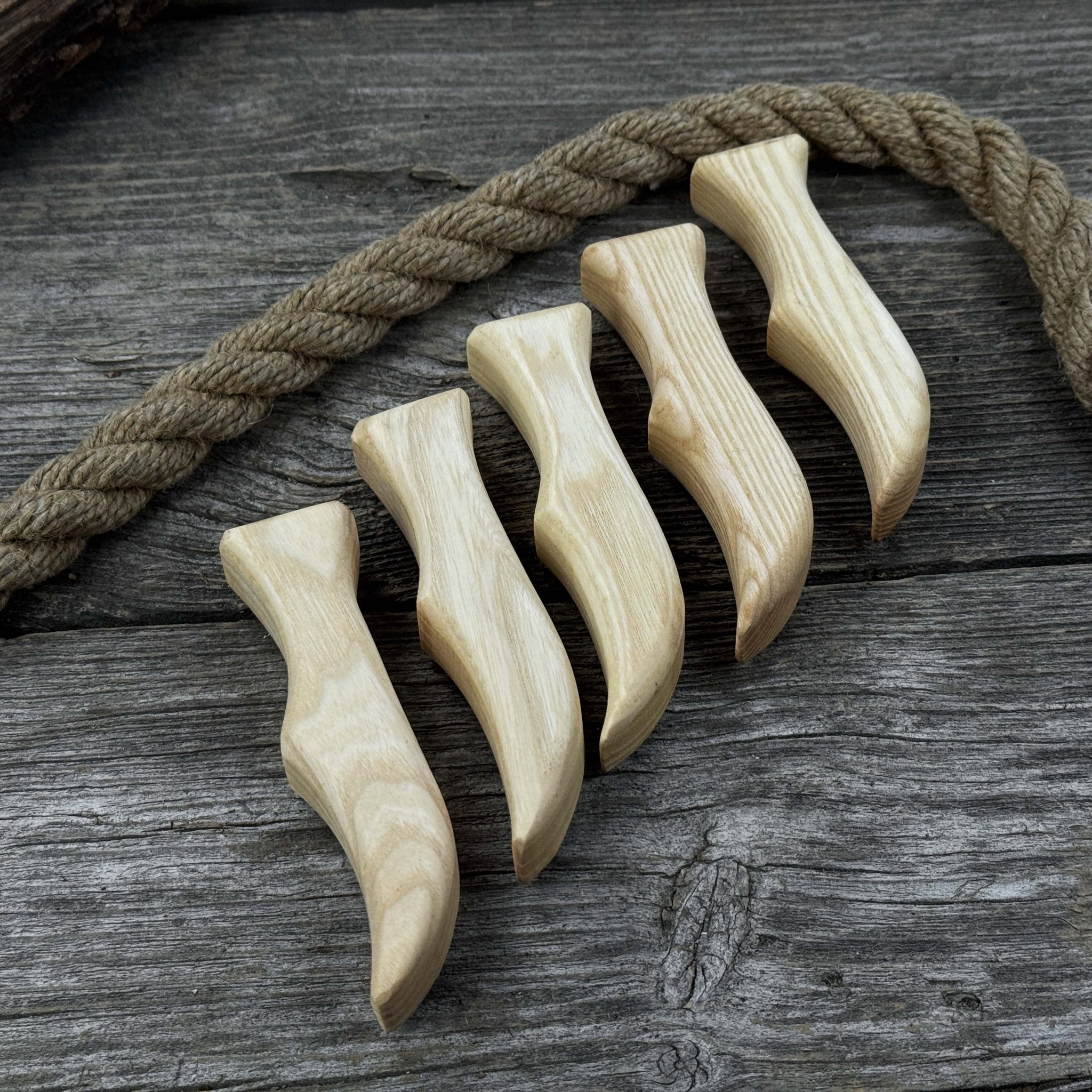 Set of 5 Ash Wood Knife Handles detail view by Sharky Forged Steel Tools