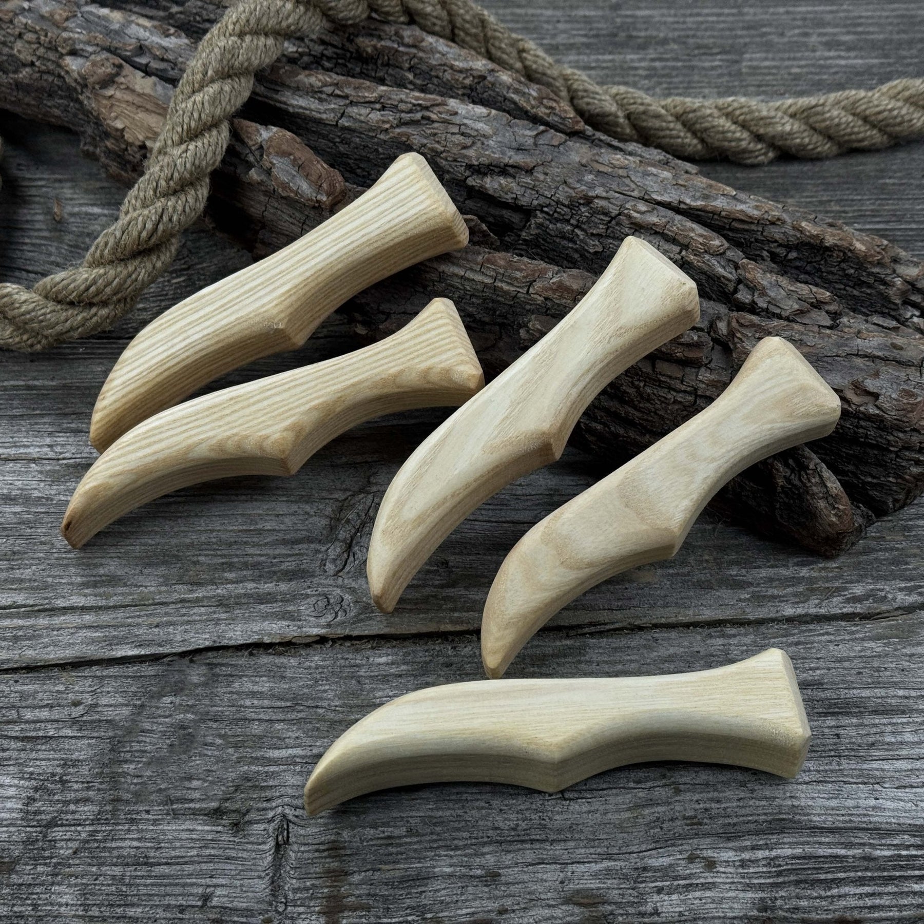 Set of 5 Ash Wood Knife Handles by Sharky Forged Steel Tools