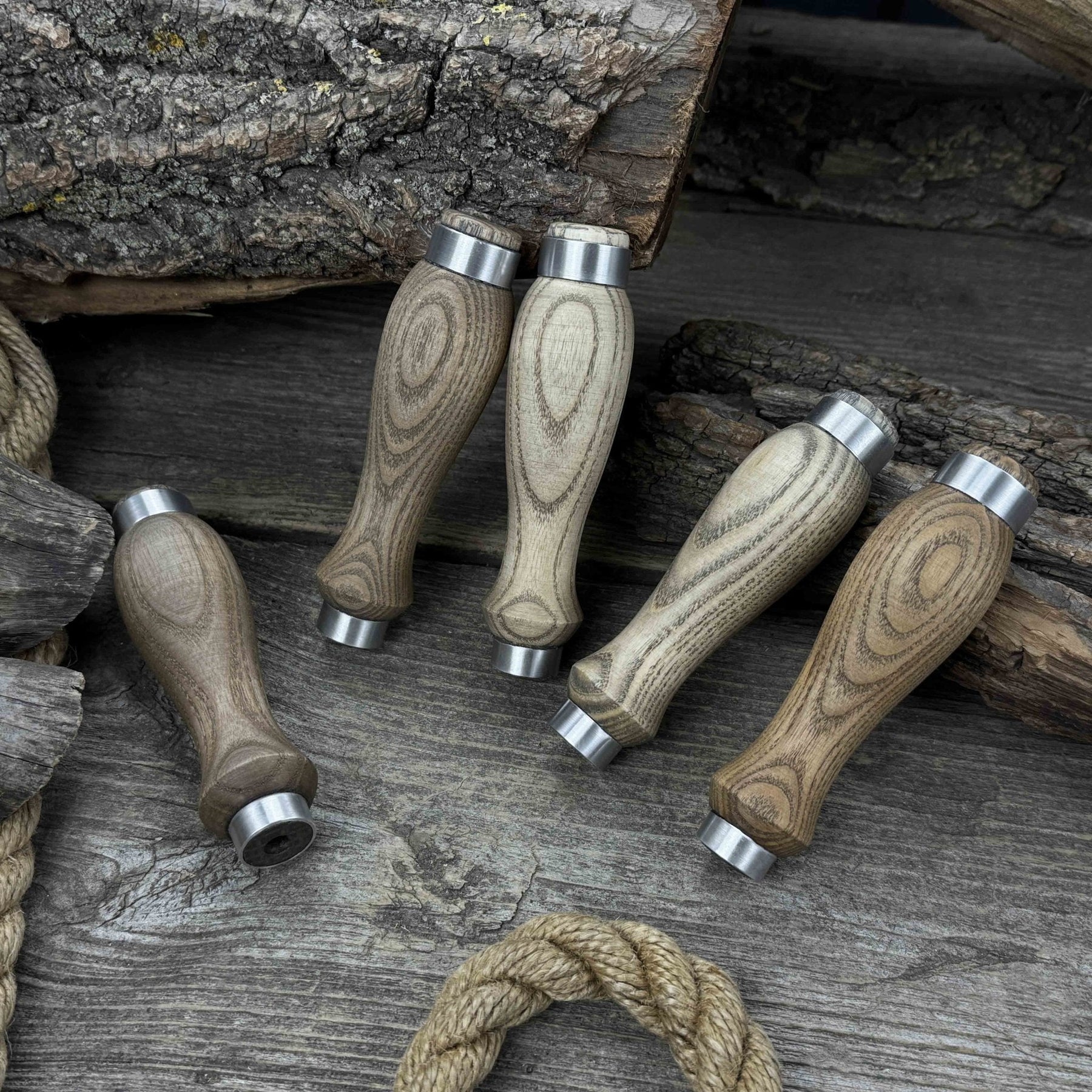 Set of 5 Ash Wood Replacement Handles detail view by Sharky Forged Steel Tools