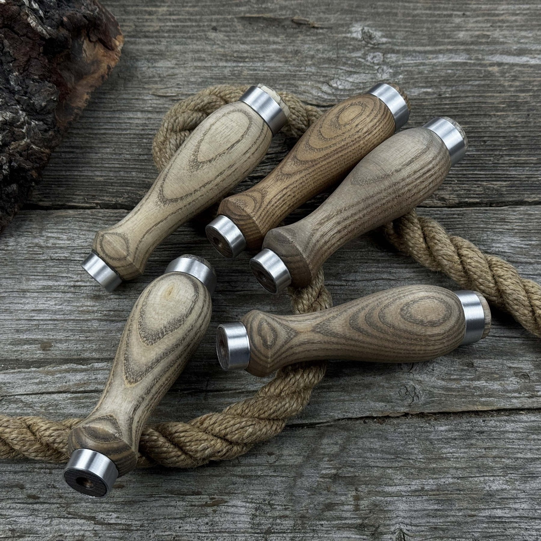 Set of 5 Ash Wood Replacement Handles detail view by Sharky Forged Steel Tools