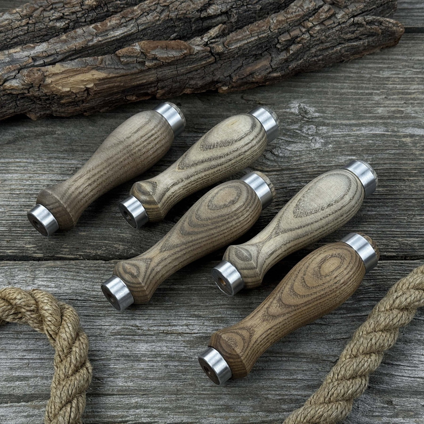 Set of 5 Ash Wood Replacement Handles detail view by Sharky Forged Steel Tools