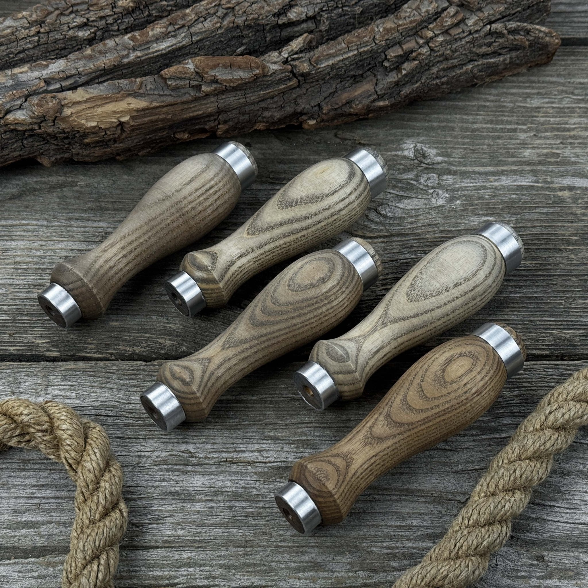 Set of 5 Ash Wood Replacement Handles detail view by Sharky Forged Steel Tools