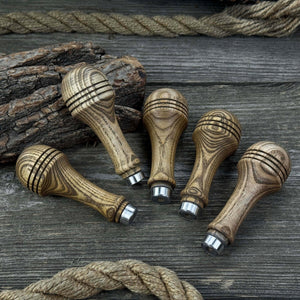 Set of 5 Ash Wood Replacement Handles with Aluminum Rings detail view by Sharky Forged Steel Tools