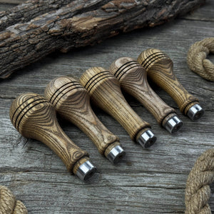 Set of 5 Ash Wood Replacement Handles with Aluminum Rings detail view by Sharky Forged Steel Tools