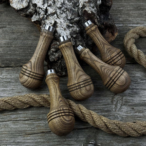 Set of 5 Ash Wood Replacement Handles with Aluminum Rings detail view by Sharky Forged Steel Tools