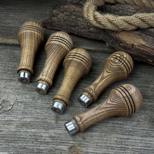 Set of 5 Ash Wood Replacement Handles with Aluminum Rings detail view by Sharky Forged Steel Tools