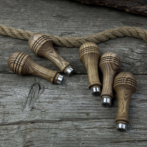 Set of 5 Ash Wood Replacement Handles with Aluminum Rings detail view by Sharky Forged Steel Tools