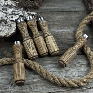 Set of 5 Ash Wood Tool Handles with Aluminum Rings detail view by Sharky Forged Steel Tools