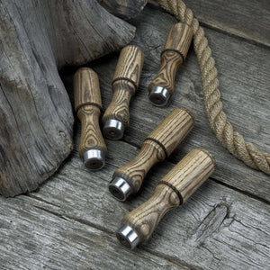 Set of 5 Ash Wood Tool Handles with Aluminum Rings detail view by Sharky Forged Steel Tools