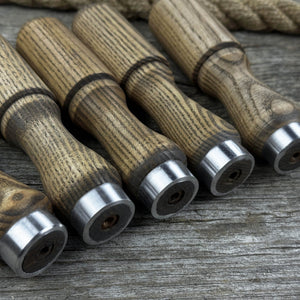 Set of 5 Ash Wood Tool Handles with Aluminum Rings detail view by Sharky Forged Steel Tools