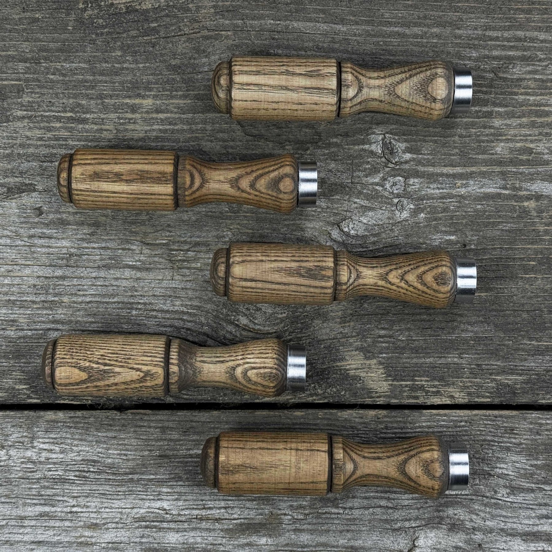 Set of 5 Ash Wood Tool Handles with Aluminum Rings detail view by Sharky Forged Steel Tools