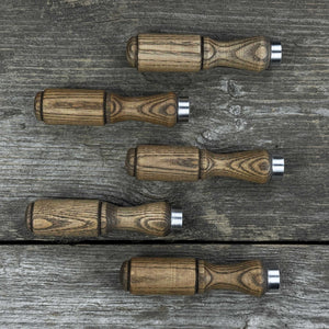 Set of 5 Ash Wood Tool Handles with Aluminum Rings detail view by Sharky Forged Steel Tools