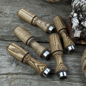 Set of 5 Ash Wood Tool Handles with Aluminum Rings detail view by Sharky Forged Steel Tools