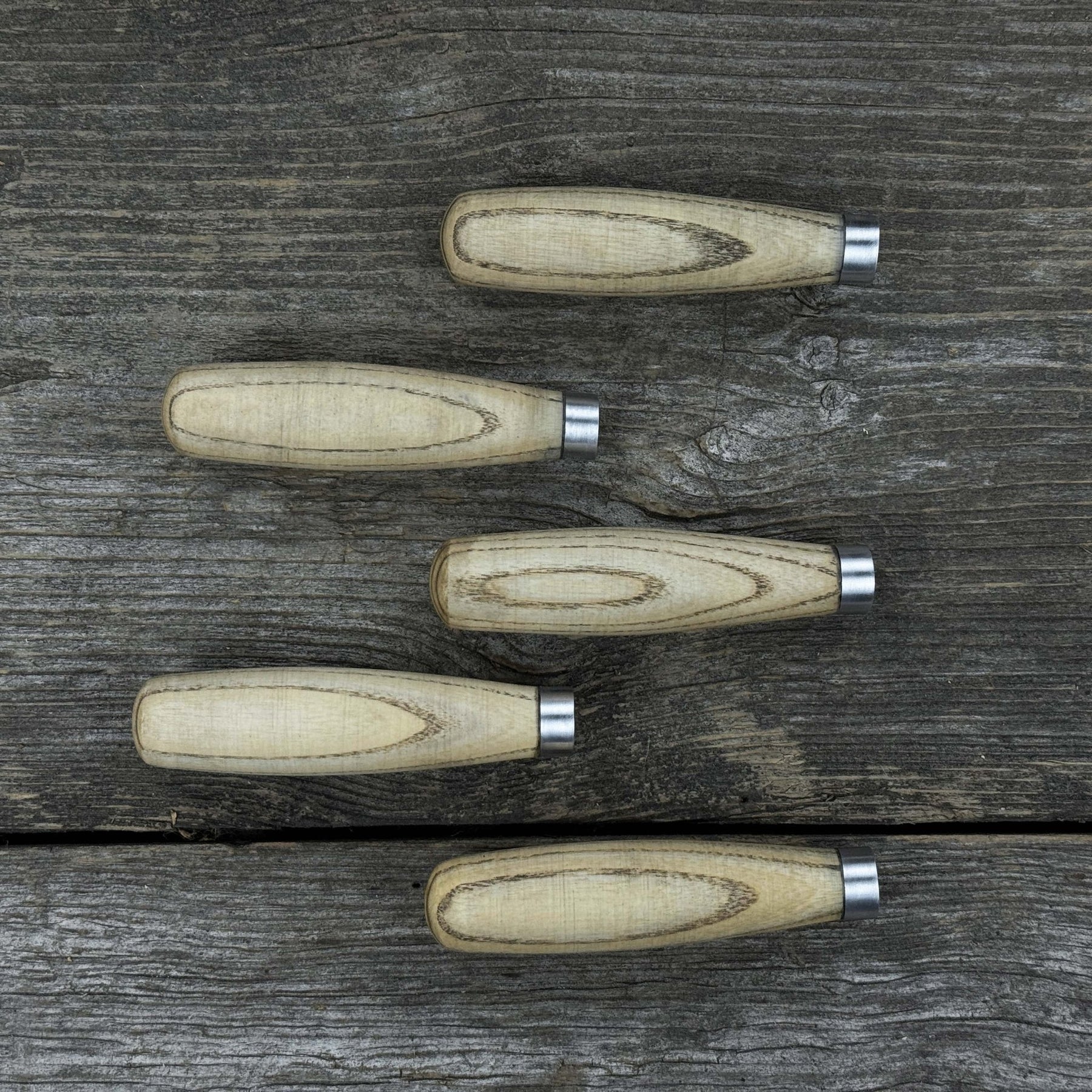 Set of 5 Compact Ash Wood Handles detail view by Sharky Forged Steel Tools