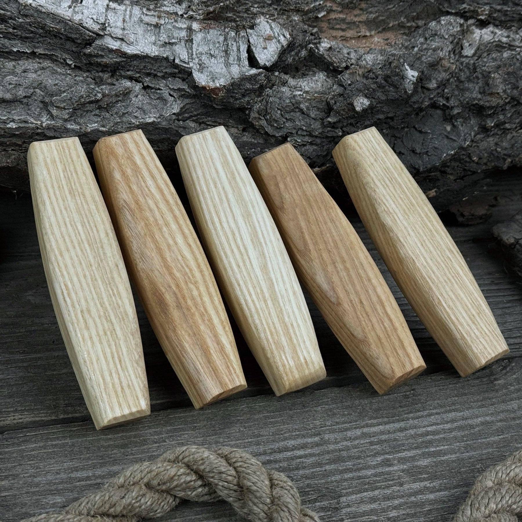 Set of 5 Replacement Wooden Handles for Knives and Drawknives detail view by Sharky Forged Steel Tools