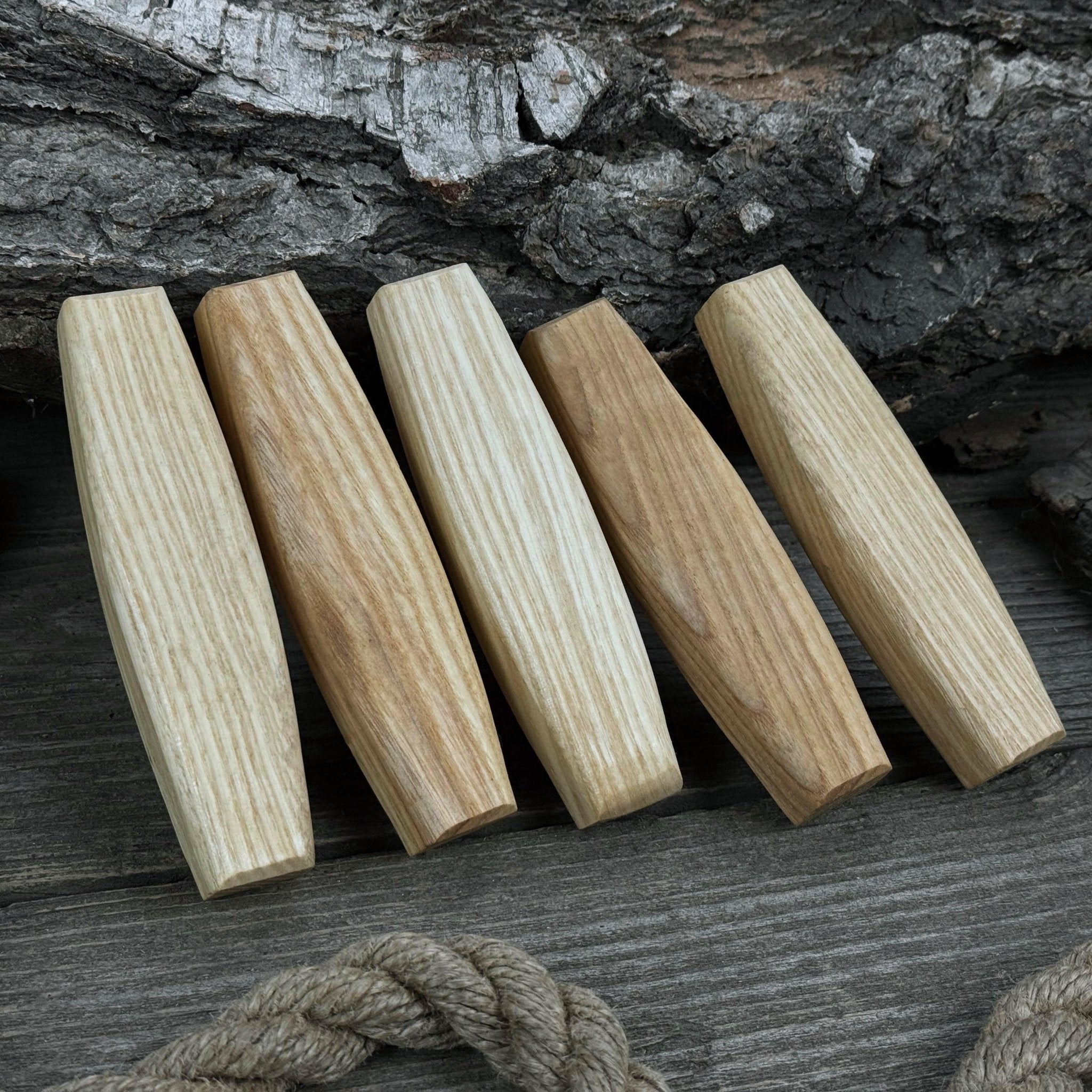Set of 5 Replacement Wooden Handles for Knives and Drawknives detail view by Sharky Forged Steel Tools