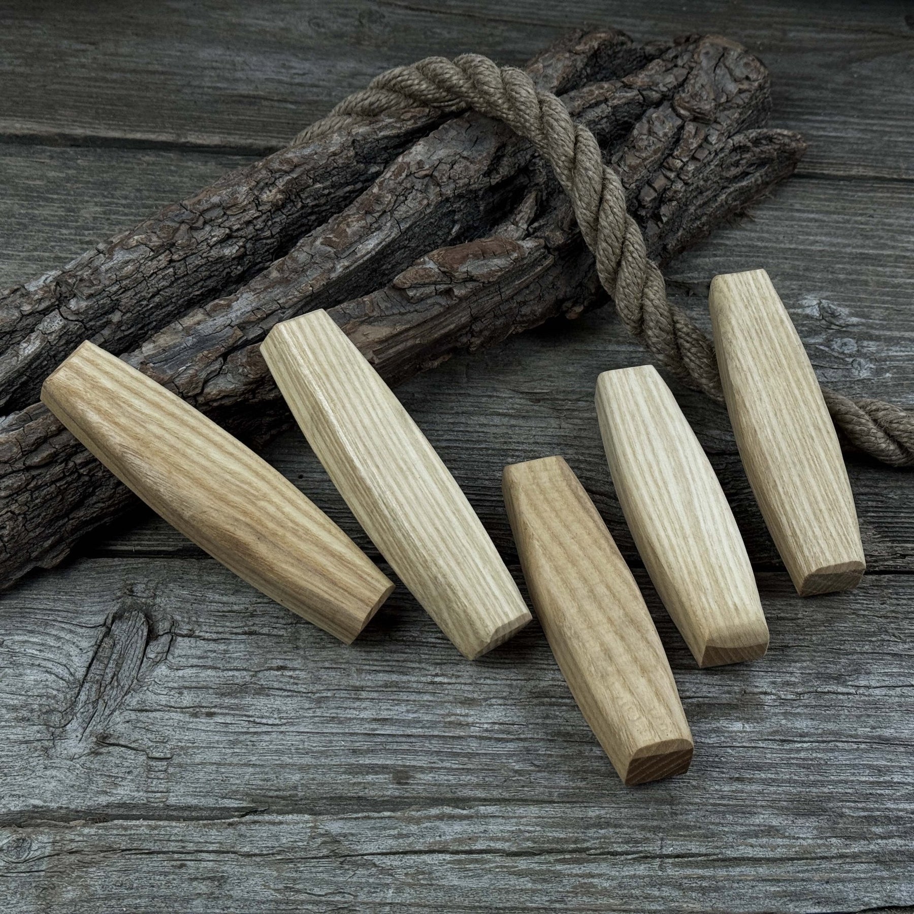 Set of 5 Replacement Wooden Handles for Knives and Drawknives detail view by Sharky Forged Steel Tools
