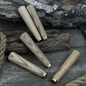Set of 5 Tapered Ash Wood Handles with Brass Rings detail view by Sharky Forged Steel Tools