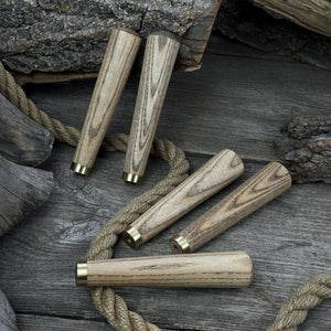 Set of 5 Tapered Ash Wood Handles with Brass Rings detail view by Sharky Forged Steel Tools