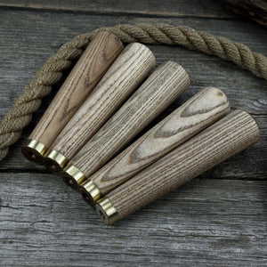 Set of 5 Tapered Ash Wood Handles with Brass Rings detail view by Sharky Forged Steel Tools