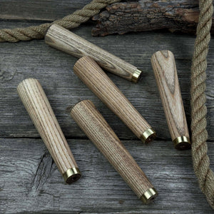 Set of 5 Tapered Ash Wood Handles with Brass Rings detail view by Sharky Forged Steel Tools