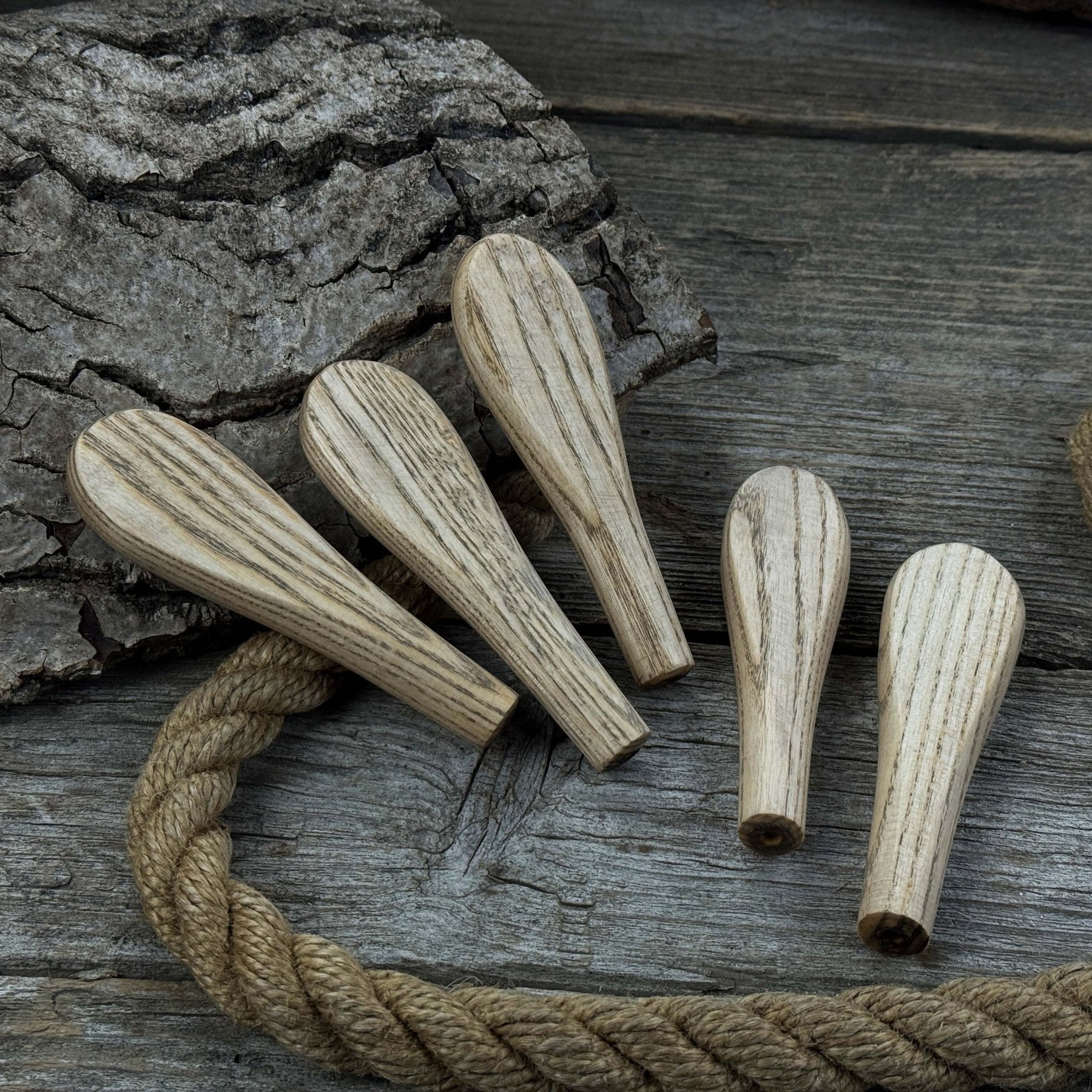Set of 5 Universal Ash Wood Handles detail view by Sharky Forged Steel Tools