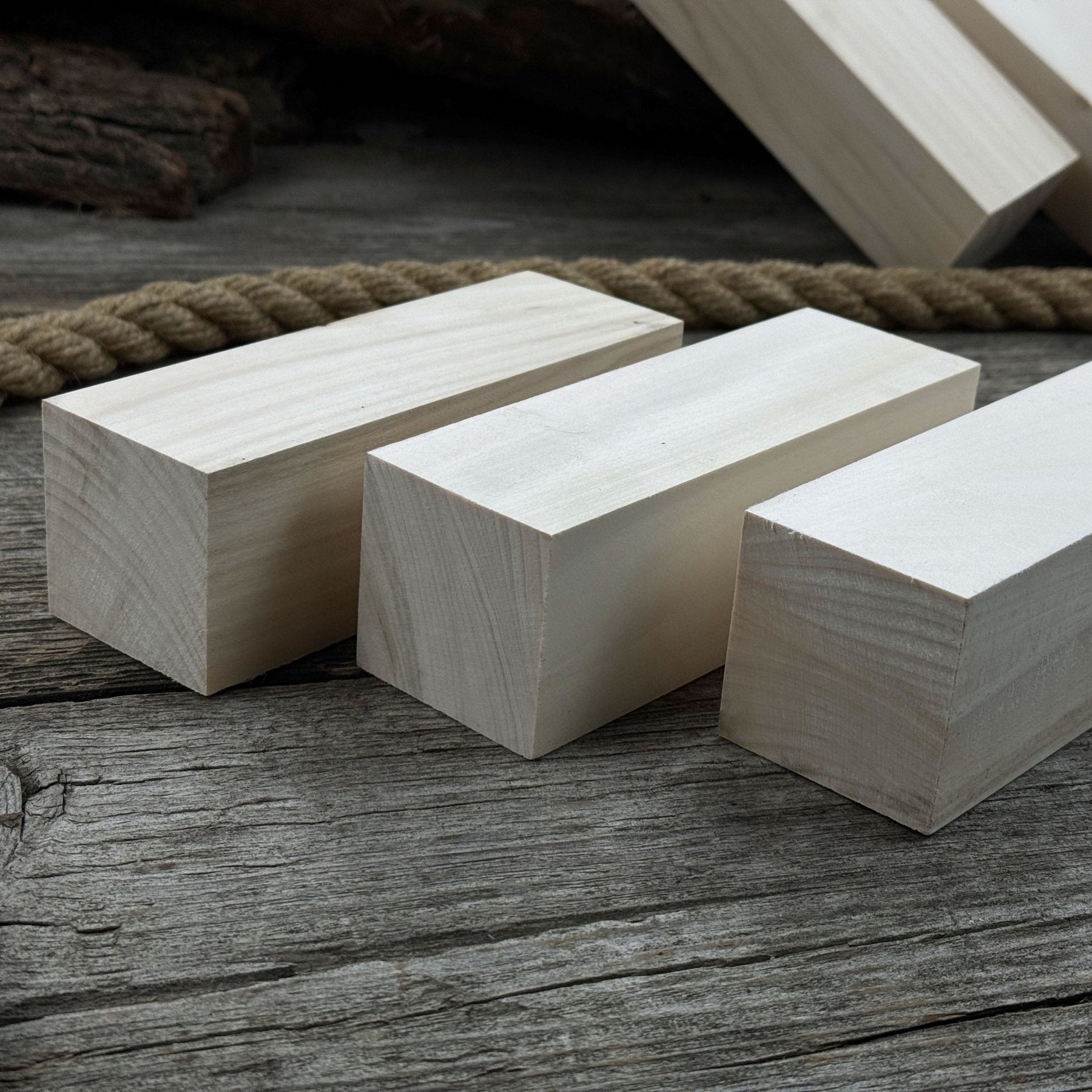 Set of 6 Large Linden Wood Carving Blanks detail view by Sharky Forged Steel Tools