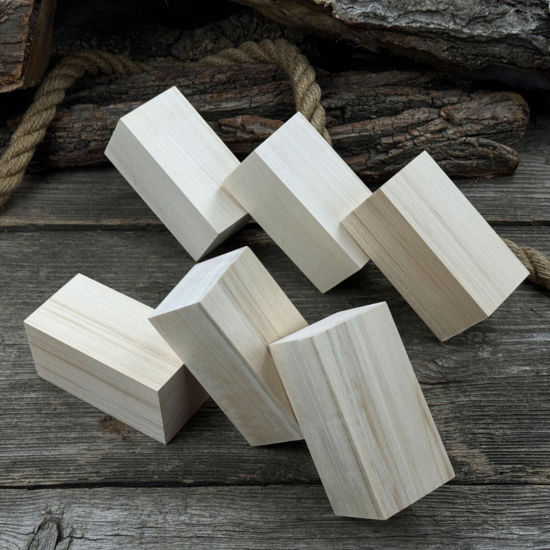 Set of 6 Linden Wood Carving Blanks, 10 × 5 × 5 cm (3.94 × 1.97 × 1.97 inches) detail view by Sharky Forged Steel Tools