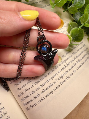 Shark Tooth and Labradorite Necklace detail view by Copper Ashes