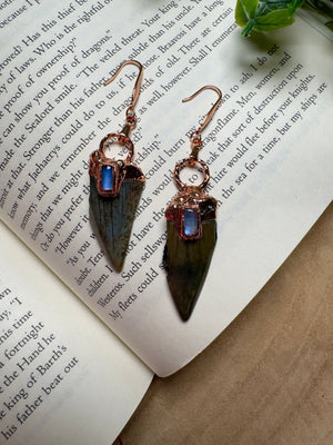 Sharks Teeth and Moonstone Earrings by Copper Ashes