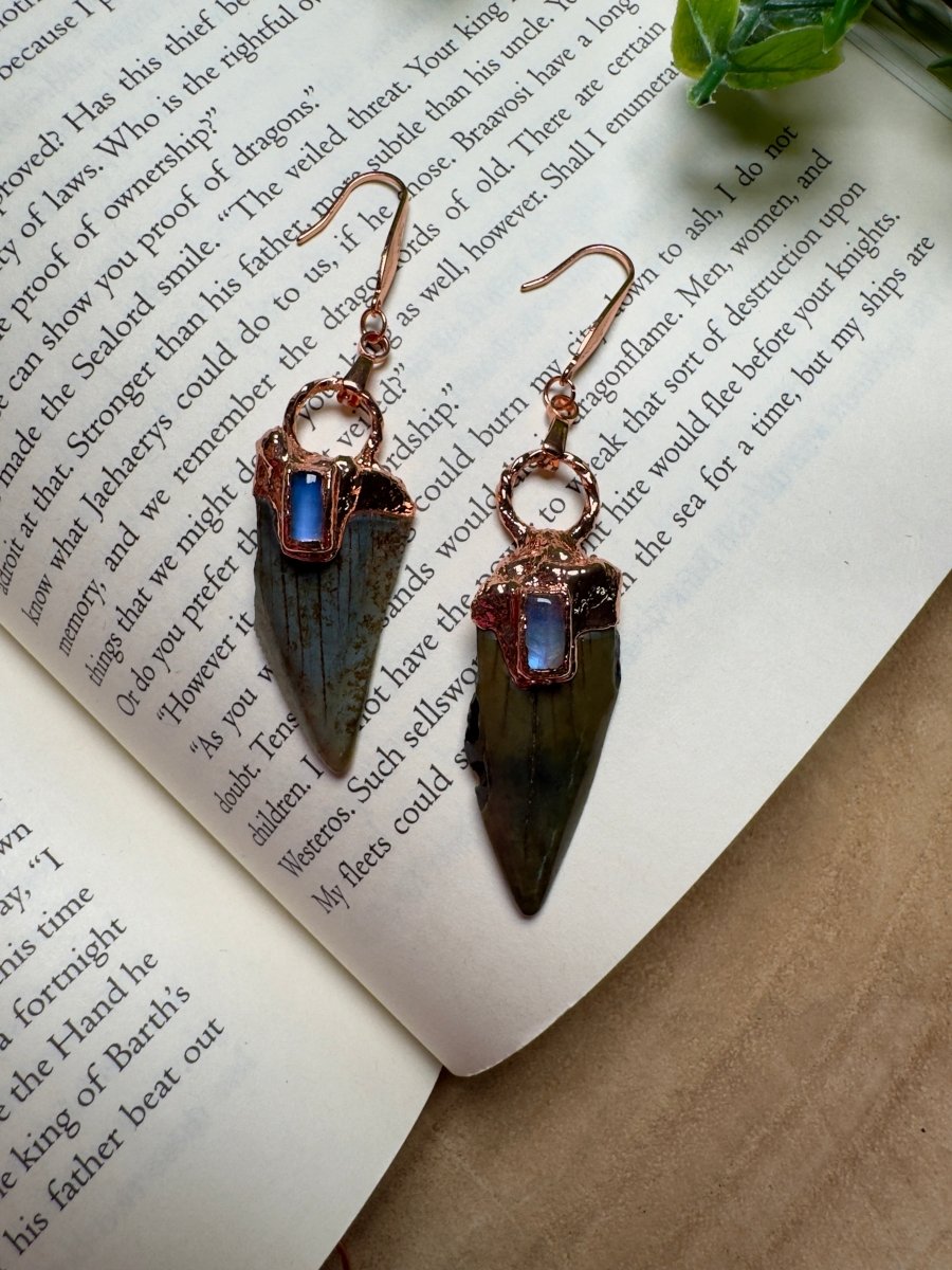 Sharks Teeth and Moonstone Earrings by Copper Ashes