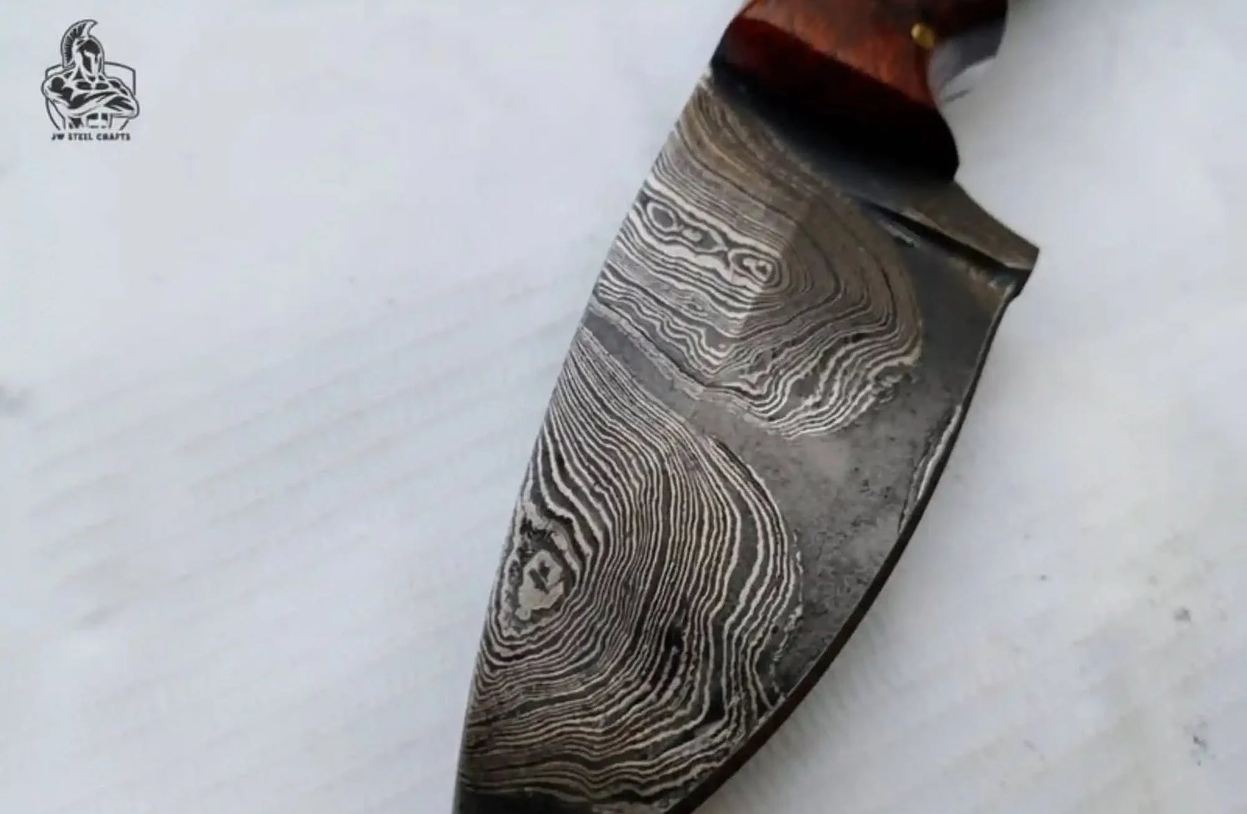 Damascus Skinner Knife 6” Fixed Blade rose wood Handle by JW SteelCrafts, Damascus knife detail photo 3