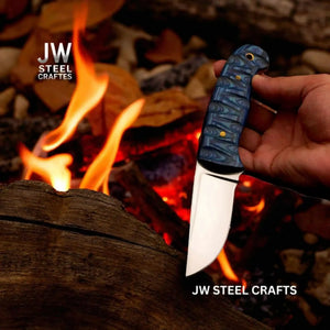 Skinner Knife J2 Stainless Steel Fixed Blade by JW SteelCrafts, Damascus knife detail photo 2