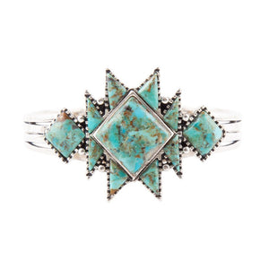 Sharp Blue Turquoise and Sterling Silver Cuff Bracelet detail view by Barse Jewelry