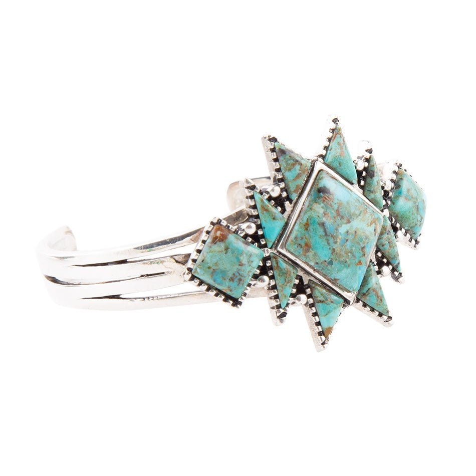 Sharp Blue Turquoise and Sterling Silver Cuff Bracelet by Barse Jewelry