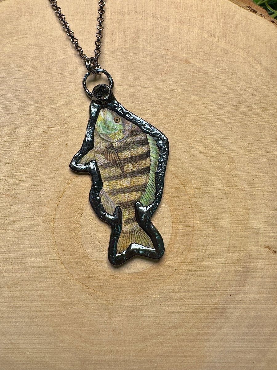 Sheepshead and Black Rutile Quartz Necklace by Copper Ashes
