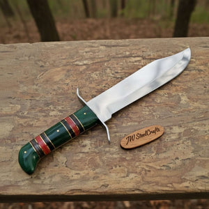 Sheffield Clip Point Bowie Knife Mirror Polish Steel with S Guard and Stacked Handle by JW SteelCrafts, Damascus knife detail photo 3