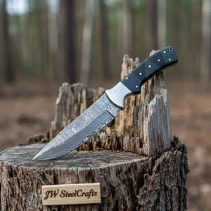 Handmade Damascus Bowie Knife with Micarta Handle by JW SteelCrafts, Damascus knife main product photo