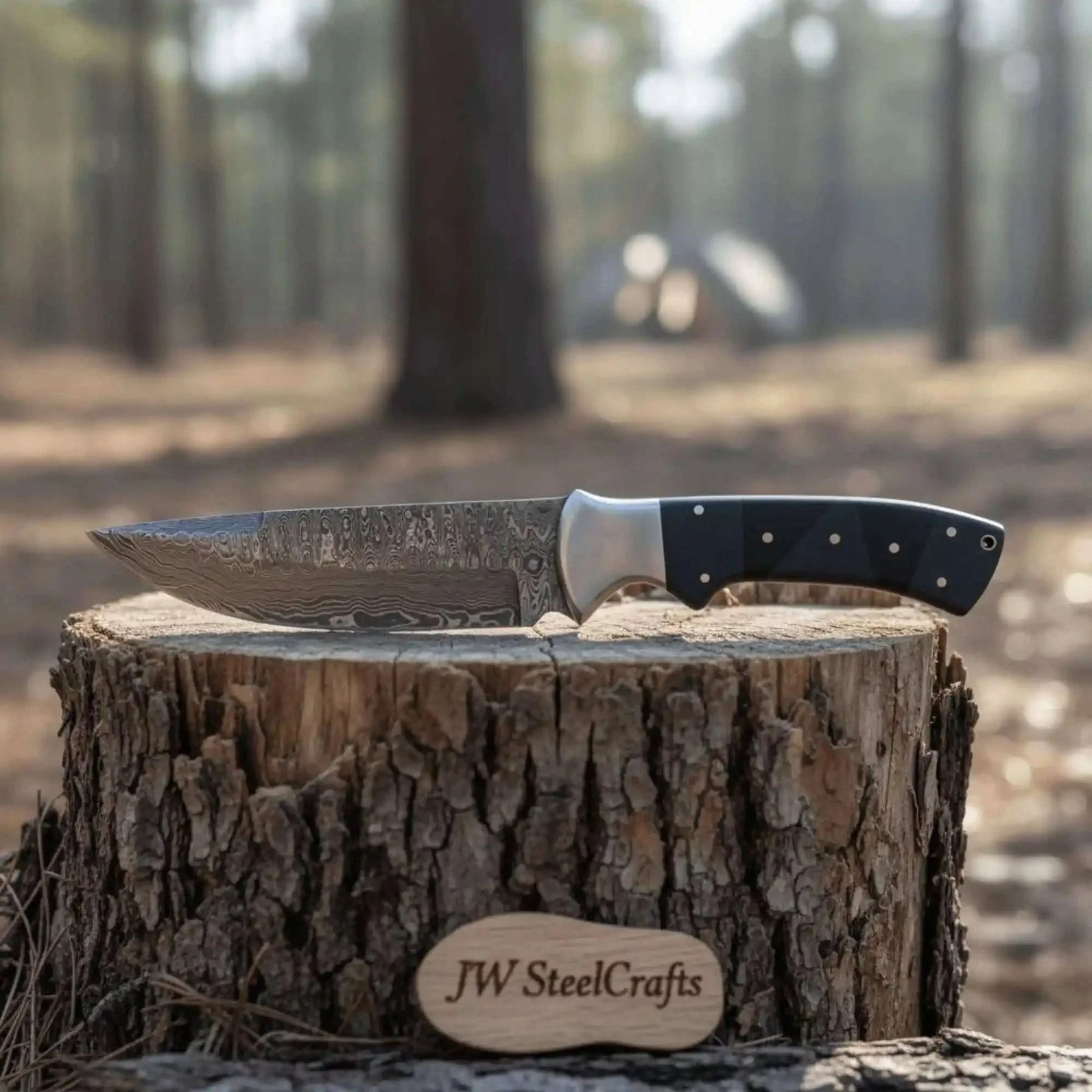 Handmade Damascus Bowie Knife with Micarta Handle by JW SteelCrafts, Damascus knife detail photo 3