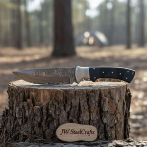 Handmade Damascus Bowie Knife with Micarta Handle by JW SteelCrafts, Damascus knife detail photo 3