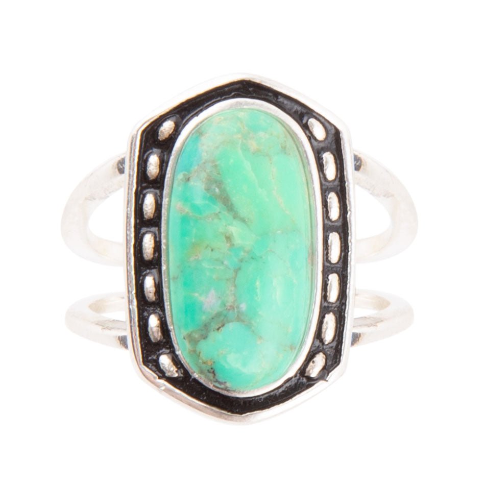 Shielded Lime Green Turquoise and Sterling Silver Ring detail view by Barse Jewelry