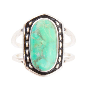Shielded Lime Green Turquoise and Sterling Silver Ring detail view by Barse Jewelry