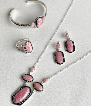 Shielded Pink Rhodonite and Sterling Silver Ring detail view by Barse Jewelry
