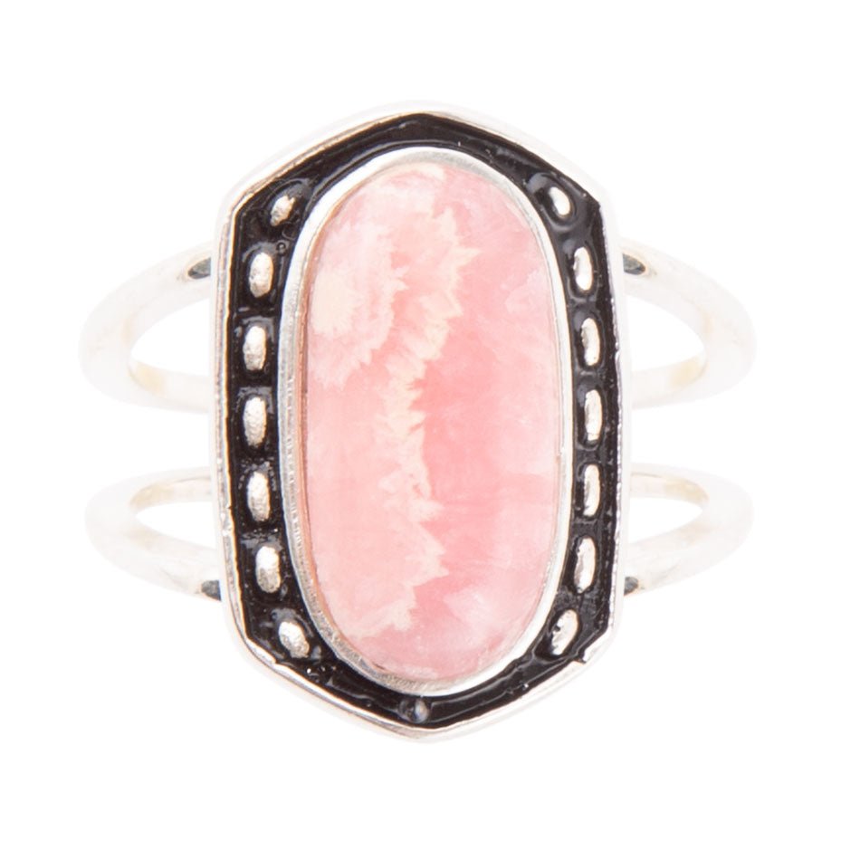 Shielded Pink Rhodonite and Sterling Silver Ring detail view by Barse Jewelry